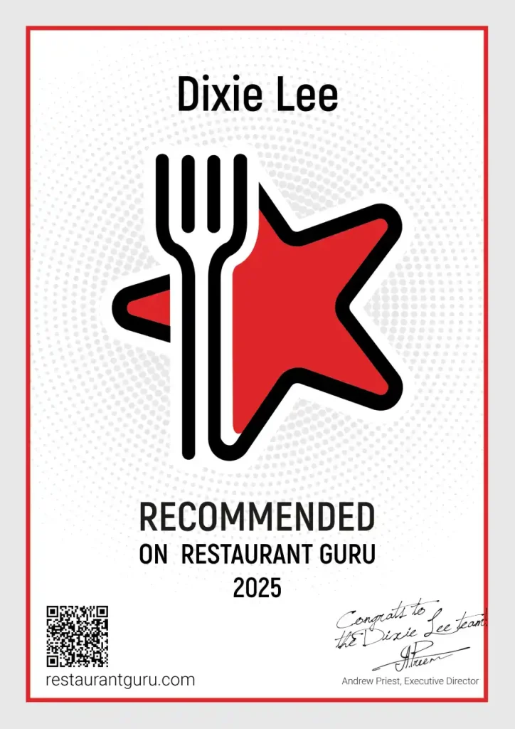 Dixie Lee recommended by Restaurant Guru 2025 certificate.