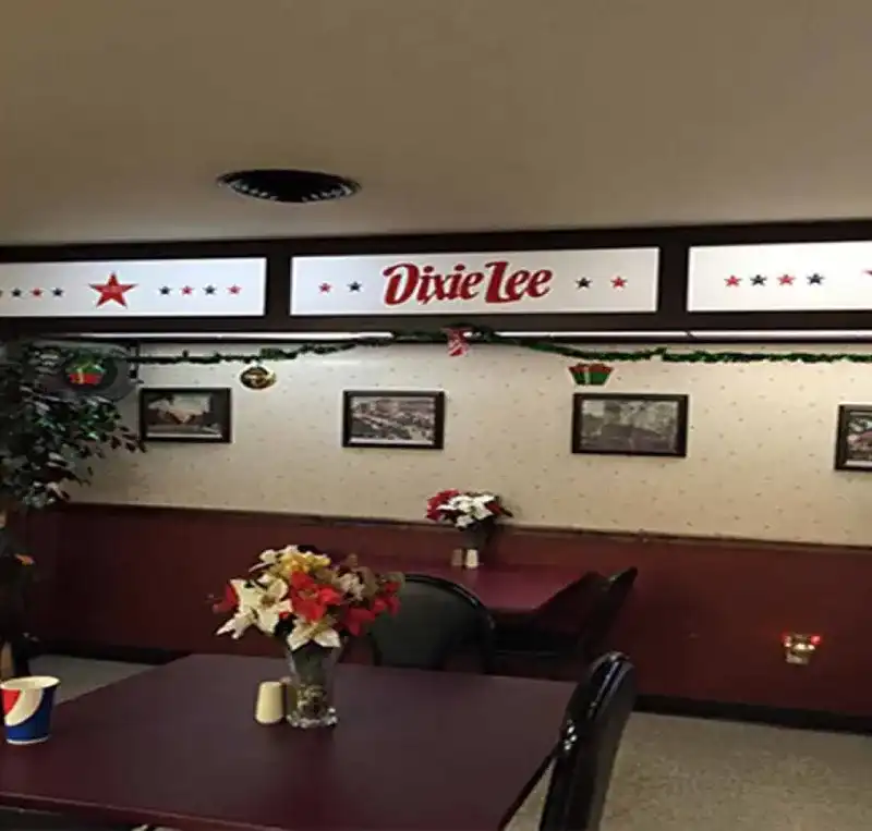 Dixie Lee restaurant interior with festive decorations
